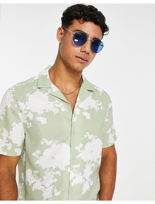 ASOS DESIGN revere floral shirt in light green