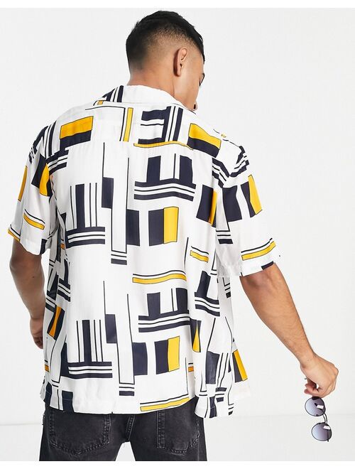 Selected Homme revere short sleeve shirt in white block print