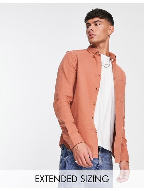 ASOS DESIGN brushed oxford shirt in copper brown