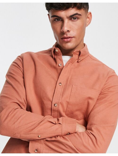 ASOS DESIGN brushed oxford shirt in copper brown