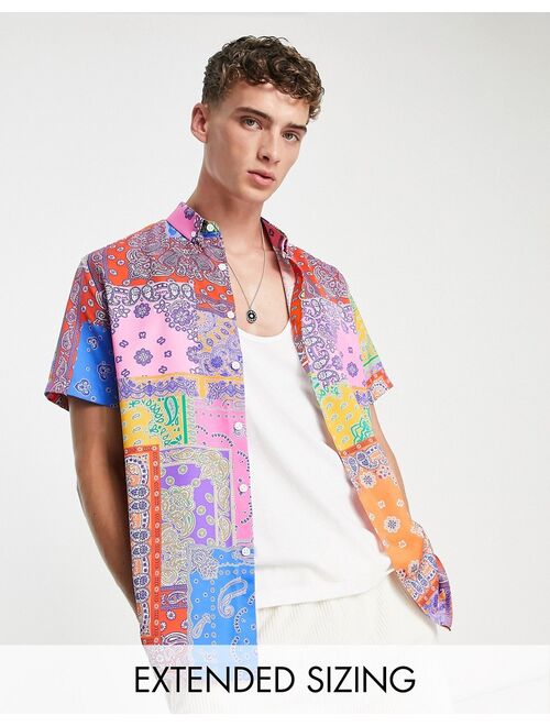 ASOS DESIGN relaxed button down satin shirt in bright paisley bandana