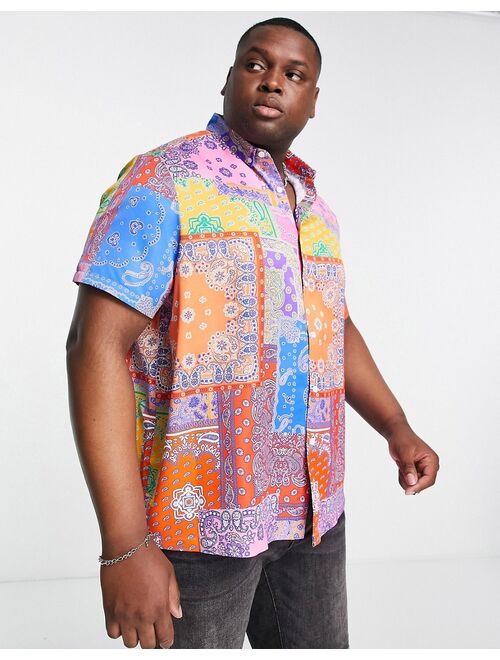 ASOS DESIGN relaxed button down satin shirt in bright paisley bandana