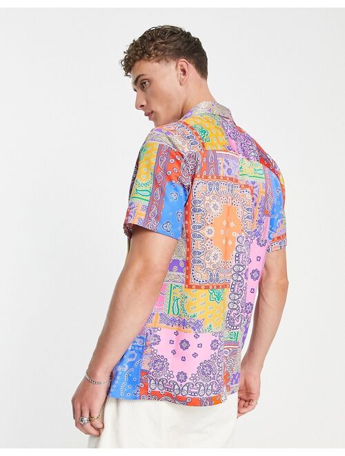 ASOS DESIGN relaxed button down satin shirt in bright paisley bandana