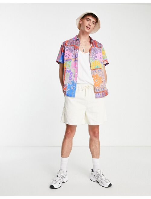 ASOS DESIGN relaxed button down satin shirt in bright paisley bandana