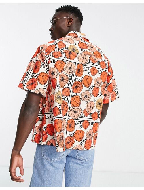 ASOS DESIGN boxy oversized shirt in poppy border print