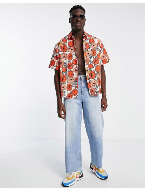 ASOS DESIGN boxy oversized shirt in poppy border print