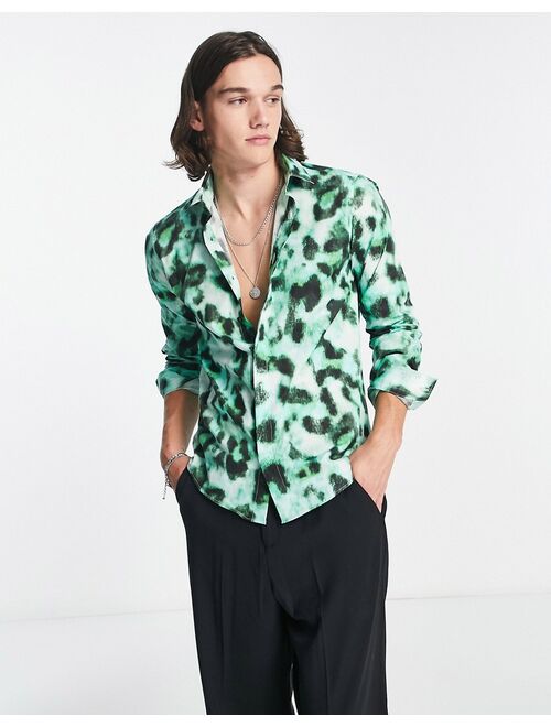 Twisted Tailor burgess shirt in neon green leopard print