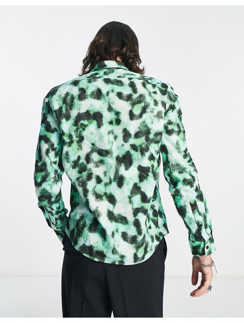 Twisted Tailor burgess shirt in neon green leopard print