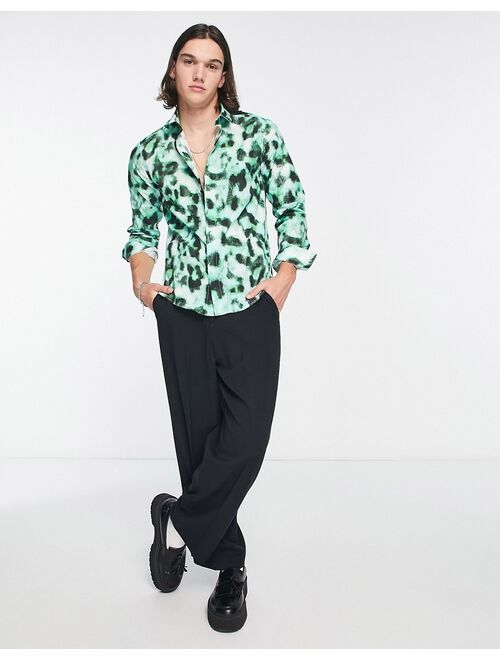 Twisted Tailor burgess shirt in neon green leopard print