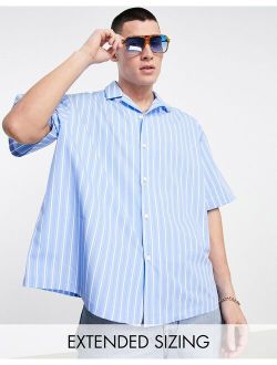 boxy oversized revere shirt in blue stripe