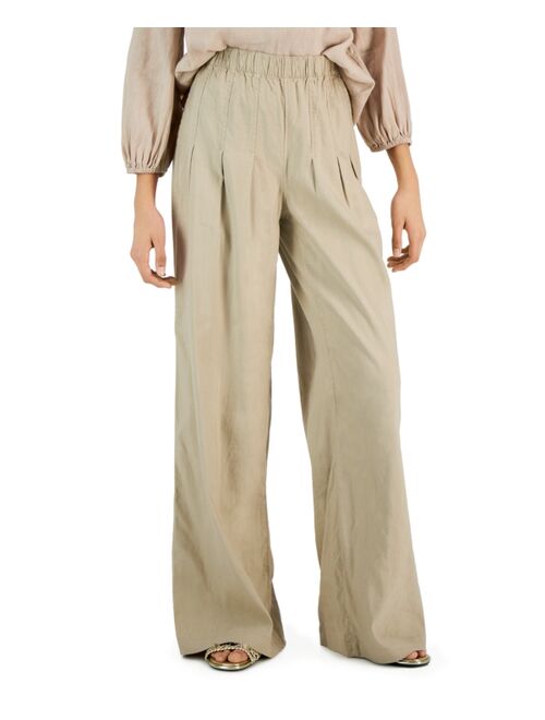 INC INTERNATIONAL CONCEPTS Women's High-Rise Pleated Wide-Leg Linen Pants, Created for Macy's