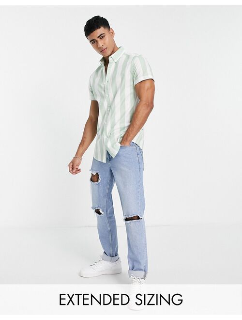 ASOS DESIGN stretch slim oxford stripe shirt in sage green