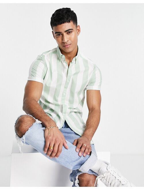 ASOS DESIGN stretch slim oxford stripe shirt in sage green