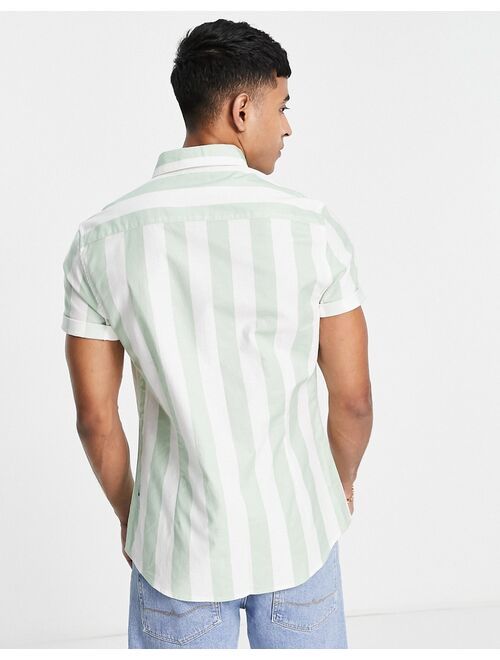 ASOS DESIGN stretch slim oxford stripe shirt in sage green