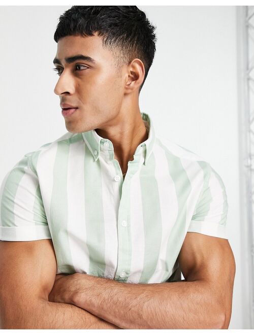 ASOS DESIGN stretch slim oxford stripe shirt in sage green