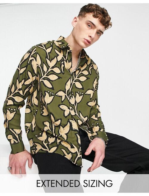 ASOS DESIGN relaxed shirt in khaki floral print