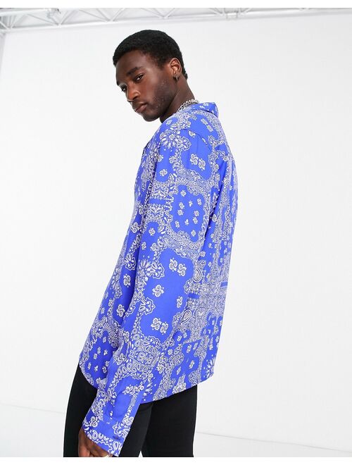 ASOS DESIGN relaxed revere shirt in bright blue paisley bandana print