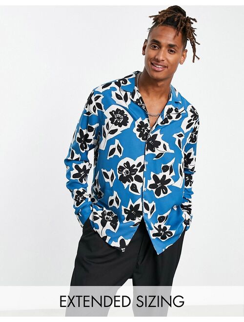 ASOS DESIGN relaxed camp collar shirt in blue floral print