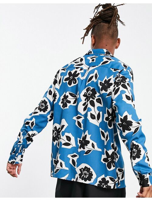 ASOS DESIGN relaxed camp collar shirt in blue floral print