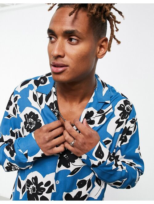 ASOS DESIGN relaxed camp collar shirt in blue floral print