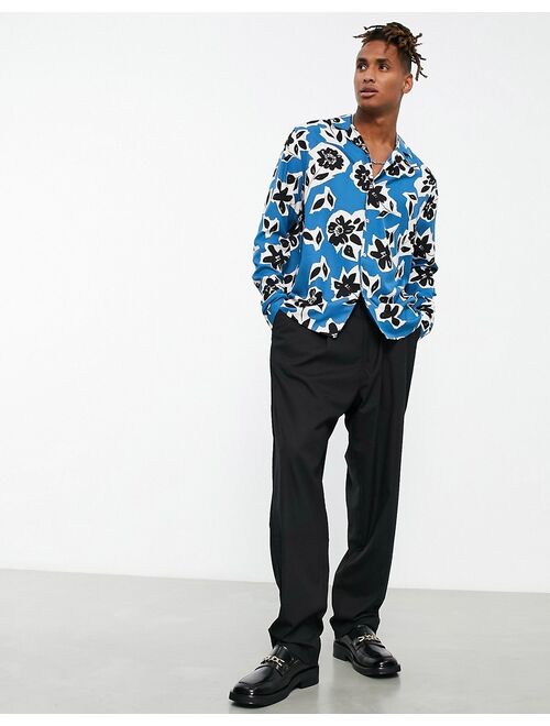 ASOS DESIGN relaxed camp collar shirt in blue floral print