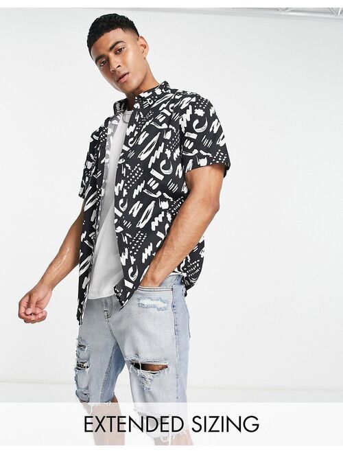 ASOS DESIGN stretch slim shirt in black abstract print