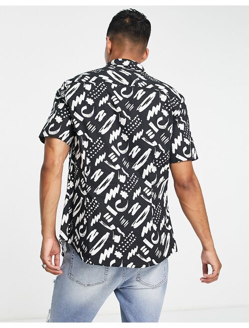 ASOS DESIGN stretch slim shirt in black abstract print