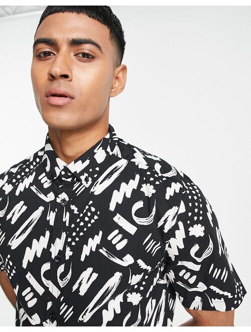 ASOS DESIGN stretch slim shirt in black abstract print