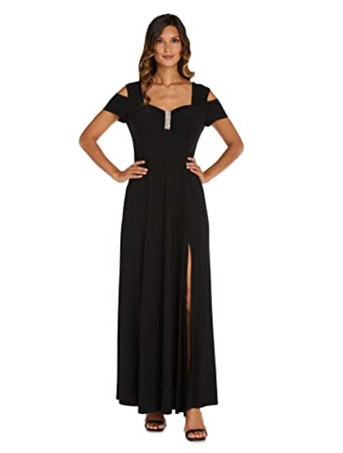 R&M Richards Women's One Piece Long Missy Cold Shoulder Gown