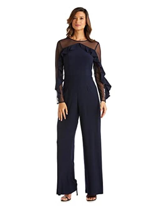 R&M Richards Women's Ruffled Illusion Sleeve Formal Jumpsuit