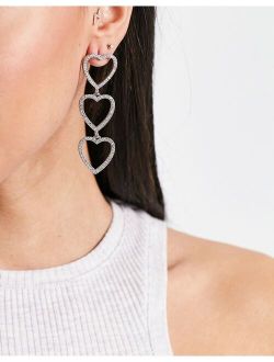 NA-KD X Janka Pollani rhinestone heart drop earrings in silver