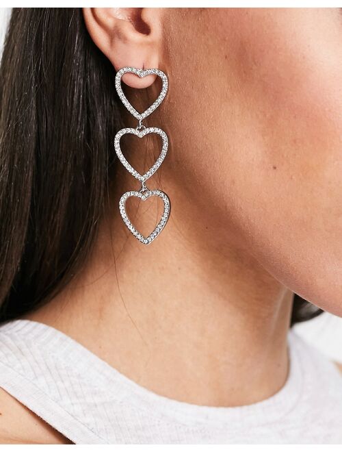 NA-KD X Janka Pollani rhinestone heart drop earrings in silver