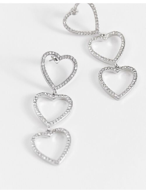 NA-KD X Janka Pollani rhinestone heart drop earrings in silver