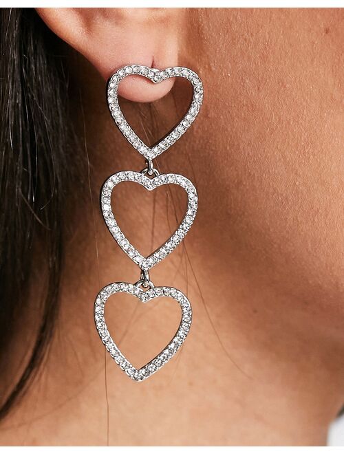 NA-KD X Janka Pollani rhinestone heart drop earrings in silver