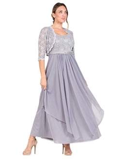 Long Mother of The Bride Formal Dress| Sleeveless with Matching 3/4 Sleeve Lace Jacket