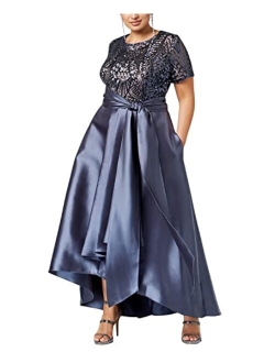 Women's Size Short Sleeve Sequin-Embellished High-Low Gown Missy & Petite