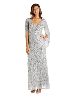 RM Richards Womens Long Beaded Sheer Wrap Gown- Mother of The Bride Dress