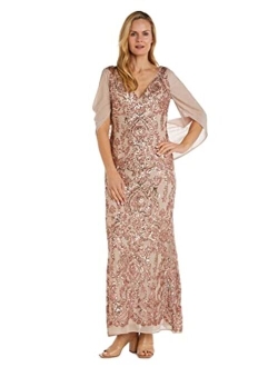 RM Richards Womens Long Beaded Sheer Wrap Gown- Mother of The Bride Dress