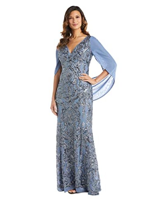 R&M Richards RM Richards Womens Long Beaded Sheer Wrap Gown- Mother of The Bride Dress