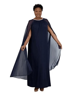 Plus Size Long Formal Cape Gown