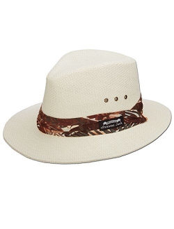 Woven Matte Toyo Safari Hat, UPF 50  UVA/UVB Sun Protection, 2 1/2" Brim, Tropical Print Hat Band