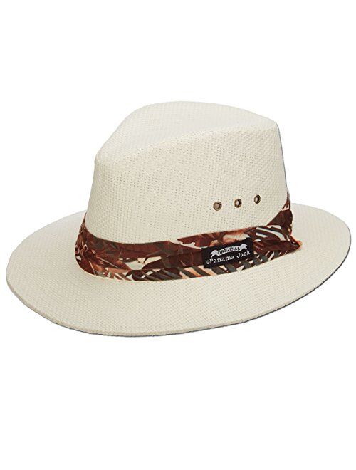 Panama Jack Woven Matte Toyo Safari Hat, UPF 50+ UVA/UVB Sun Protection, 2 1/2" Brim, Tropical Print Hat Band