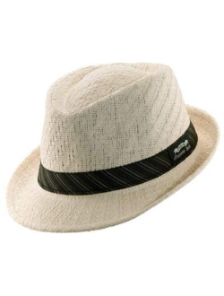 Weaved Toyo Fedora with Striped Black Band