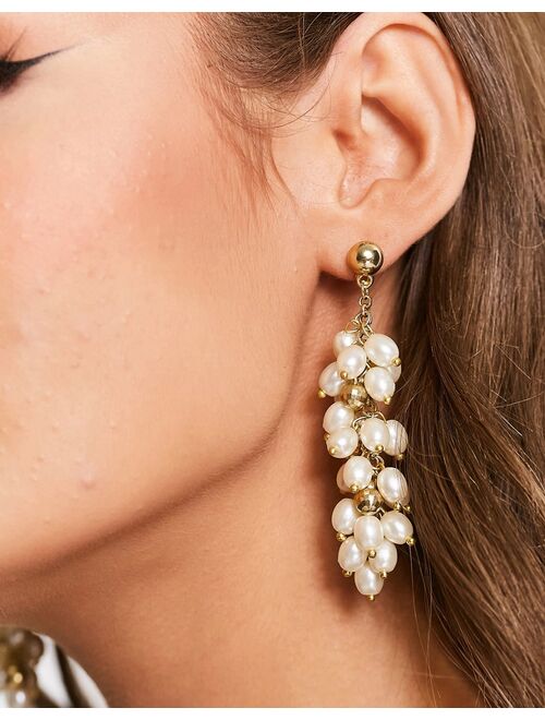 ASOS DESIGN drop earrings with pearl and gold ball cluster design