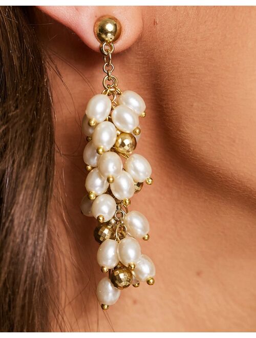 ASOS DESIGN drop earrings with pearl and gold ball cluster design