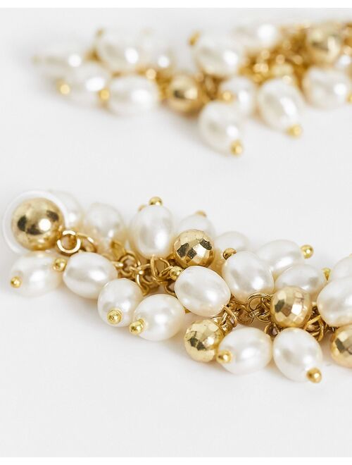 ASOS DESIGN drop earrings with pearl and gold ball cluster design