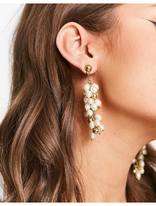 ASOS DESIGN drop earrings with pearl and gold ball cluster design