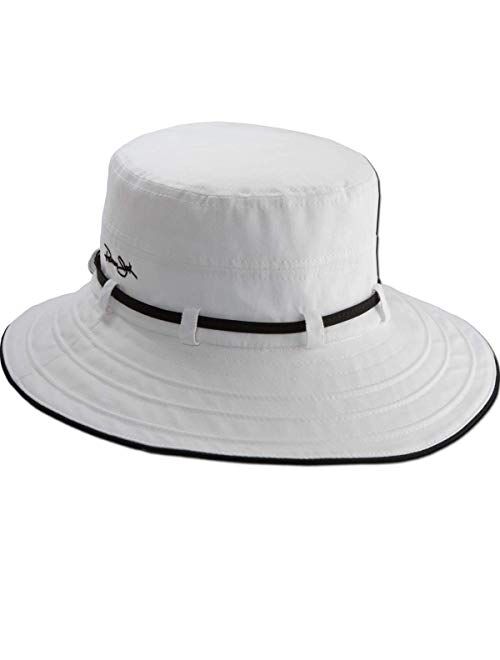 Panama Jack Women's Contrast Cotton Bucket Sun Hat with Sizing Tie, 3" Brim