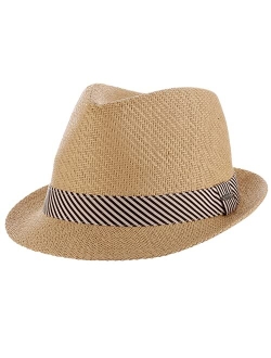 Women's Fedora Hat - Soft Matte Toyo Straw, Striped Cotton Hat Band, Inner Sweatband, 1 3/4" Brim