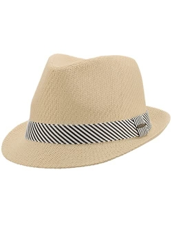 Women's Fedora Hat - Soft Matte Toyo Straw, Striped Cotton Hat Band, Inner Sweatband, 1 3/4" Brim